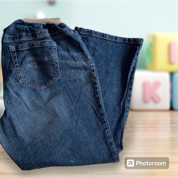 Indigo Blue Secret Fit Belly Maternity Jeans Women’s XL Bootcut Denim Capris - Picture 4 of 10